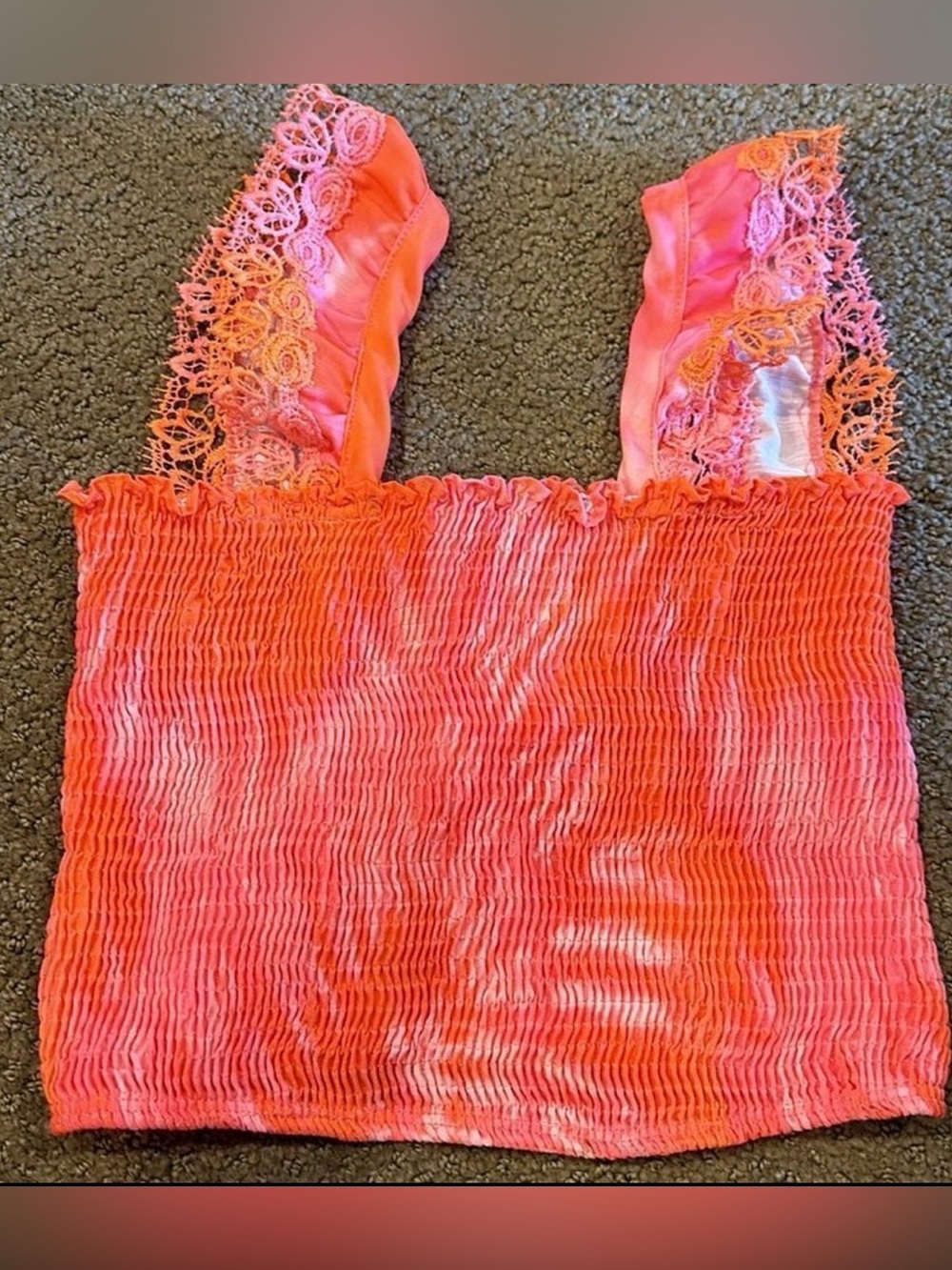 Peixoto Girls Tank Top Tie Dye & Lace Red & Pink Size Large